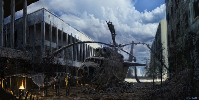 Stalker helicopter in abandoned city