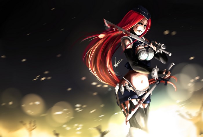 Katarina from League of Legends with swords