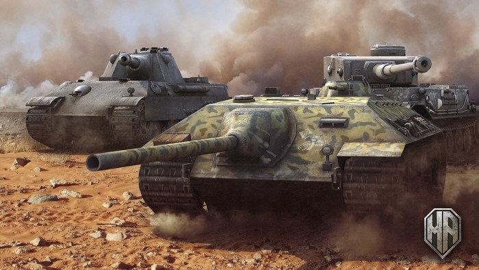 Two World of Tanks tanks in a desert environment