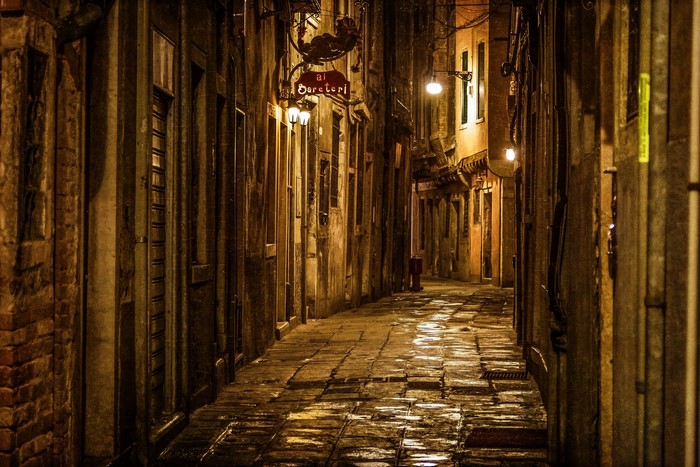 Venice alley at night