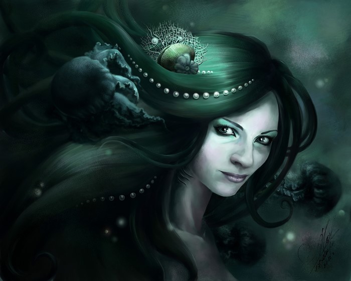 Mermaid with jellyfish and pearls