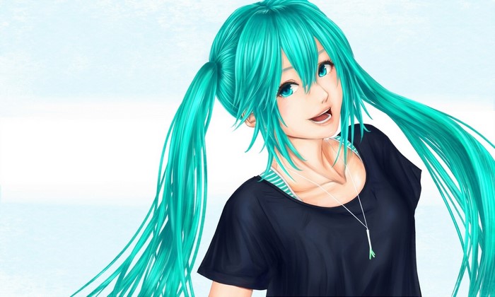 Hatsune Miku from Vocaloid with teal twin tails