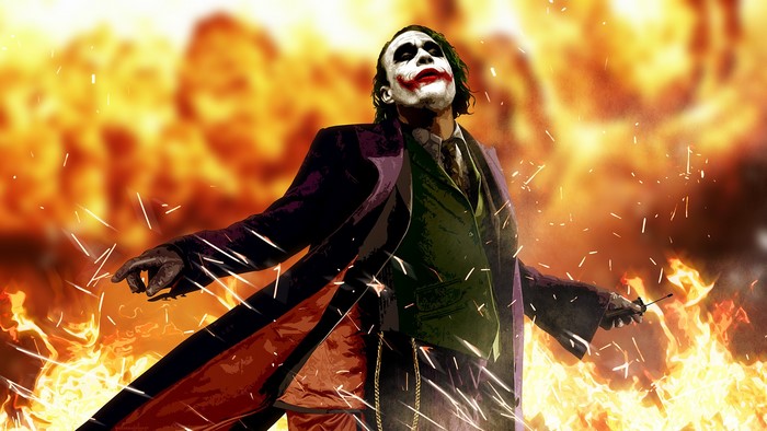 Joker from The Dark Knight in fire