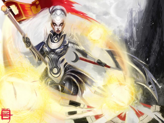 Diana from League of Legends with a flag