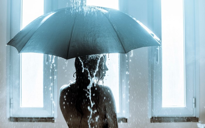 Woman under umbrella in the rain