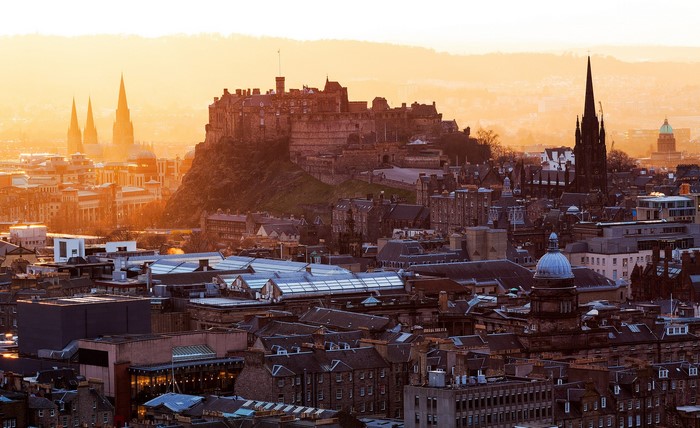 Edinburgh Castle and city skyline at sunset