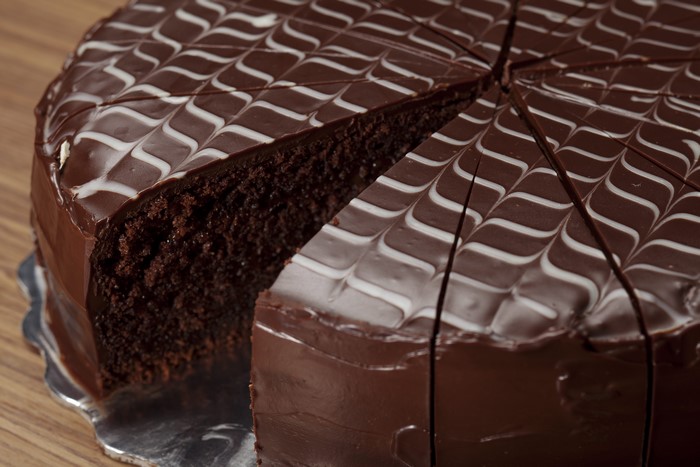Chocolate cake with white icing decoration