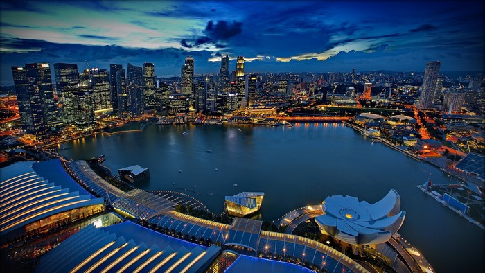 Singapore skyline at night with Marina Bay Sands