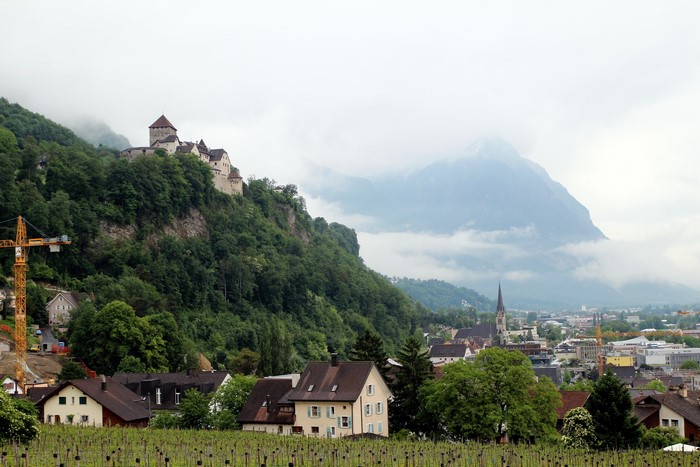 Vaduz, Liechtenstein with castle and mountains