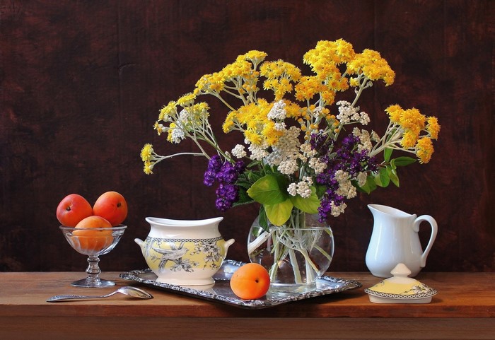 Still life with flowers, fruit, and porcelain