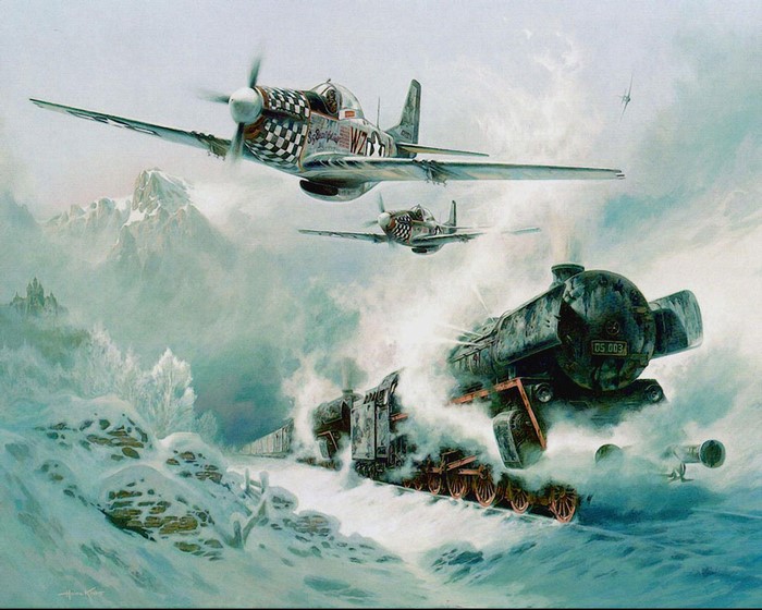 WWII Aircraft Attack on a Snowy Train