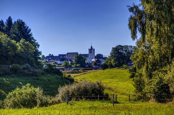 Village with church in Lutzerat, Germany