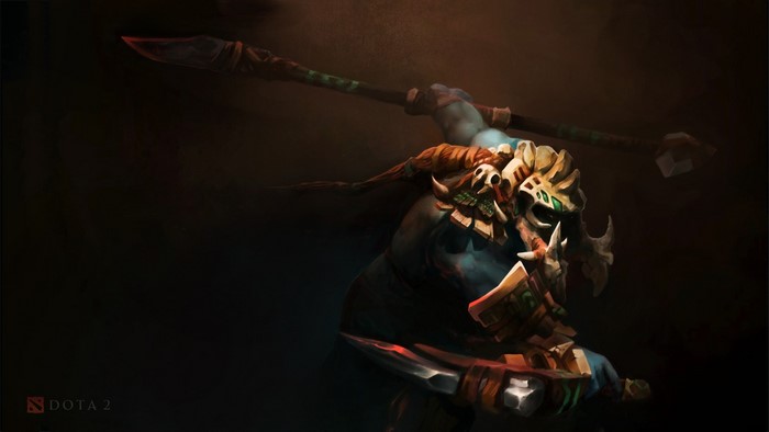 Huskar from DOTA 2 with spear and knife