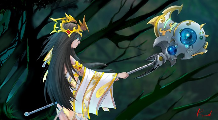Sorceress with Mage Staff in Forest