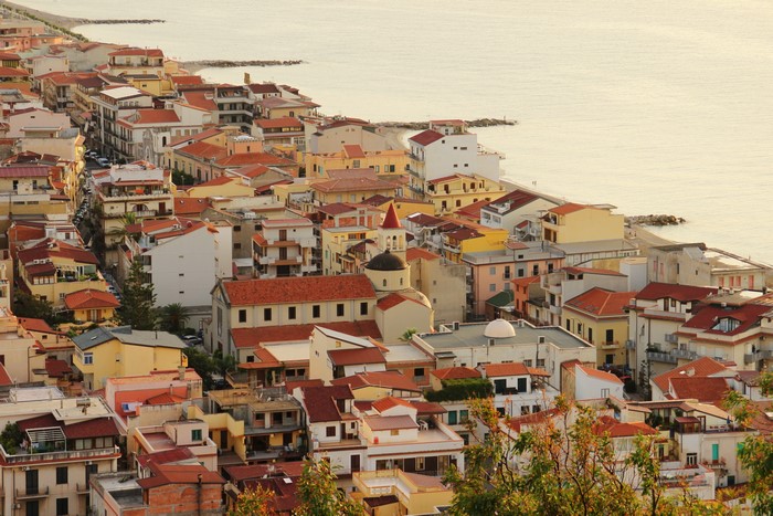 Houses in Capo d'Orlando, Sicily, Italy from above