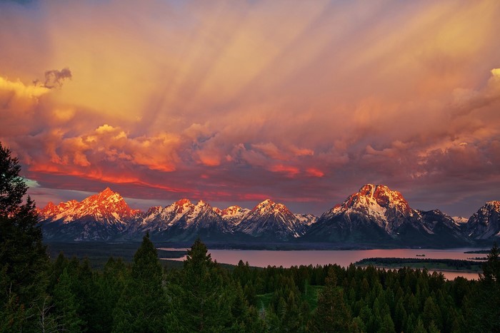 Grand Teton Mountains at Sunset with Clouds