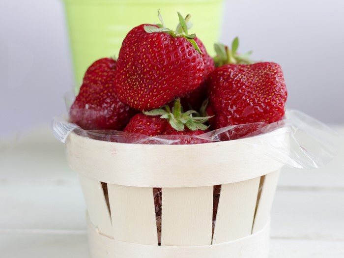 Strawberries in a wooden basket