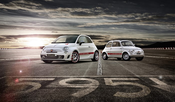 4K 2013 Abarth 595 on Asphalt with Clouds
