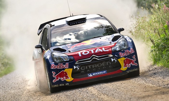 Citroen DS3 WRC rally car on a dirt track