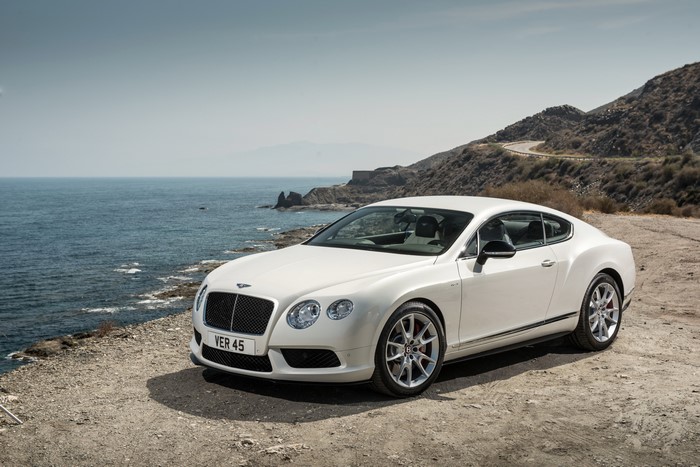 White Bentley Continental GT V8 S on a Coast