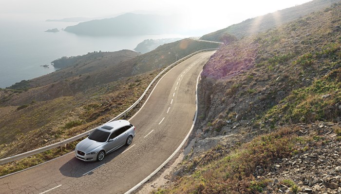 Jaguar 2012 XF Sportbrake on a coastal road