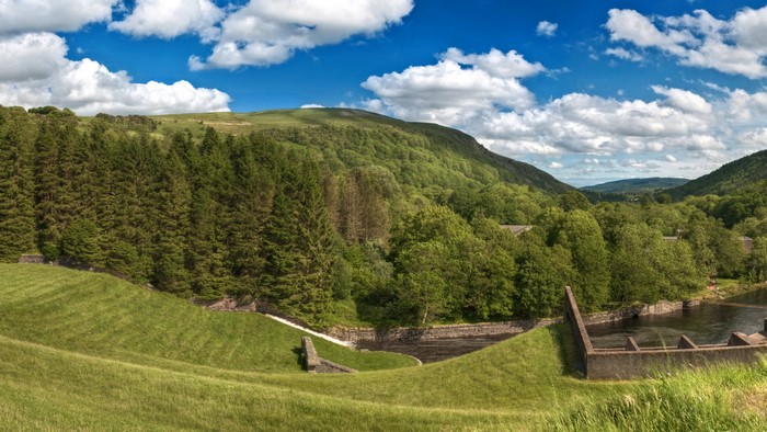 Reservoir in a green valley in South Wales, UK