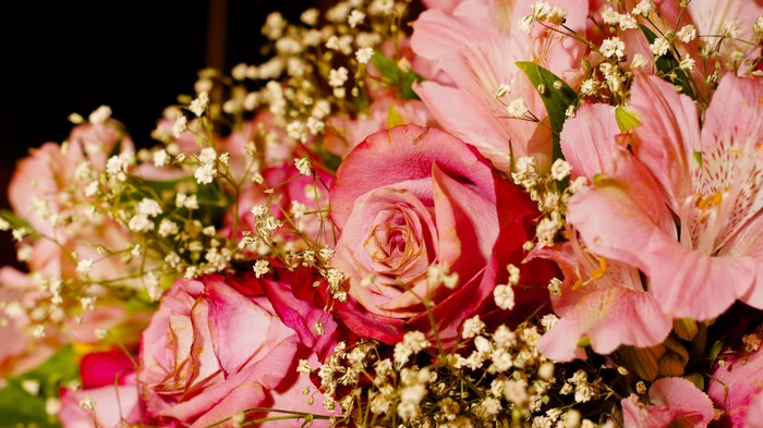 Pink Roses and Alstroemeria Bouquet with Baby's Breath