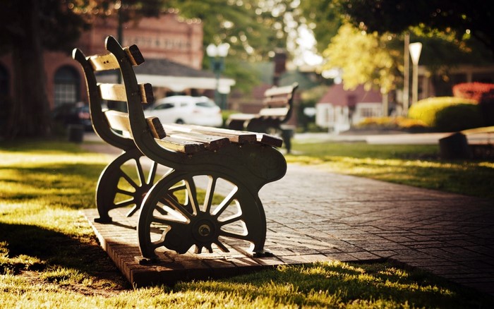 Park bench in sunlight