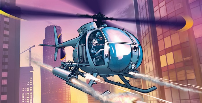 Grand Theft Auto helicopter firing missiles in city