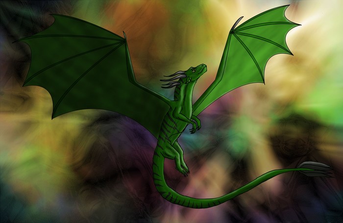 Green Dragon with Wings Flying