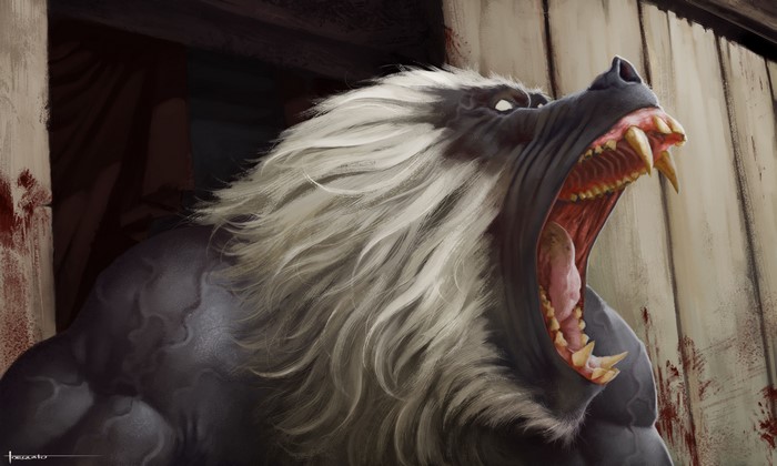 Monster monkey roaring with sharp teeth