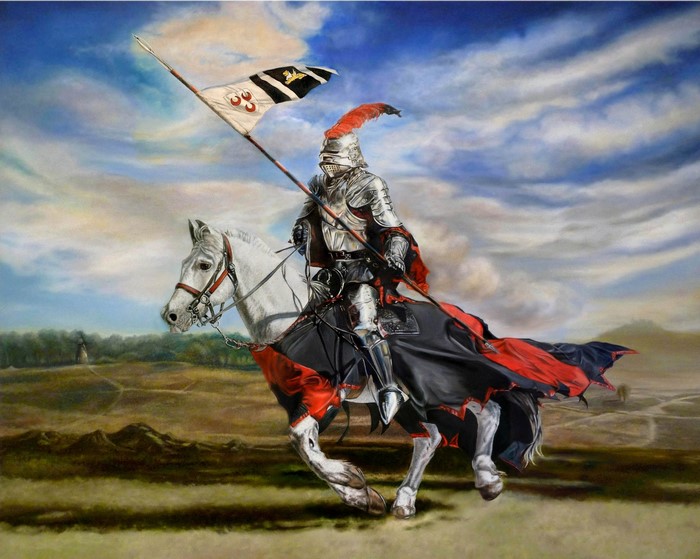 Knight in Armor on Horse with Flag