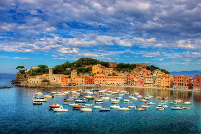 Boats in the bay of Sestri Levante, Italy