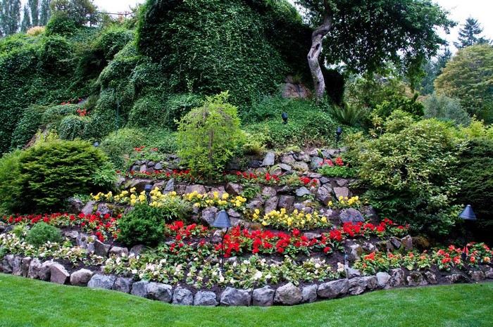 Butchart Gardens Canada stone landscaping with flowers