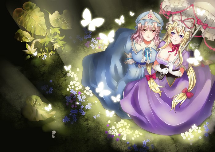 Saigyouji Yuyuko from Touhou Collection with Butterflies and Umbrella