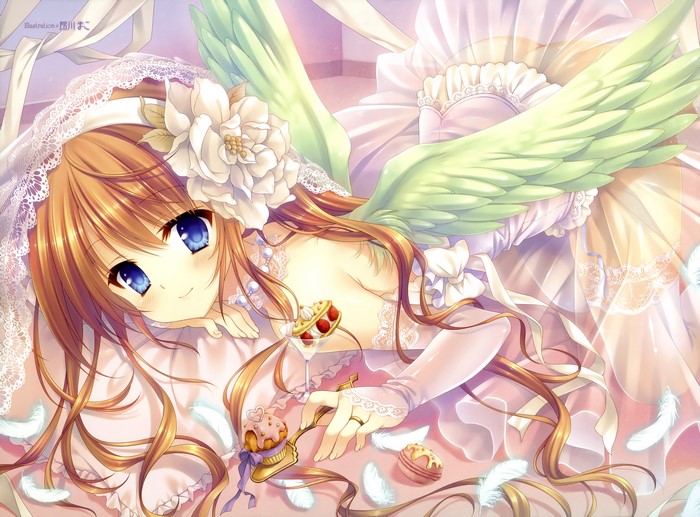 Angel girl with wings and sweets
