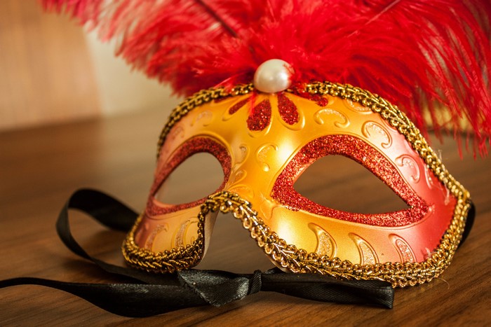 Venetian Masquerade Mask with Red Feathers