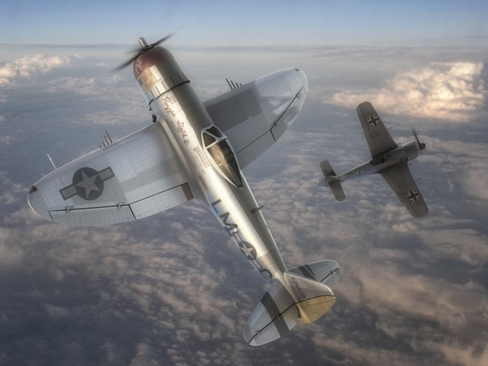 P-47 Thunderbolt and Focke-Wulf Fw 190 in flight