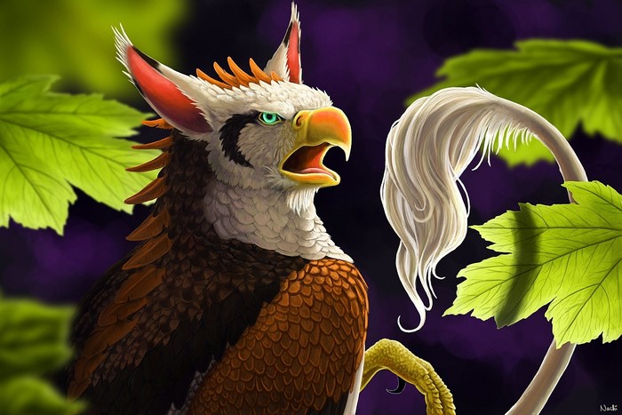 A griffin with a beak and tail