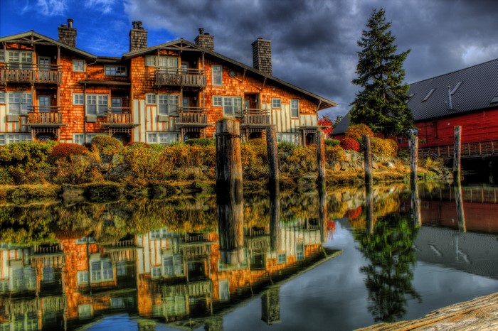 Houses on the water in La Conner, USA