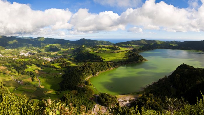 View of Sete Cidades lake and village, Azores, Portugal