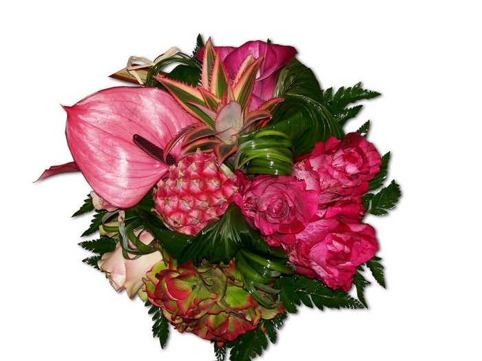 Tropical Flower Arrangement with Roses and Anthurium