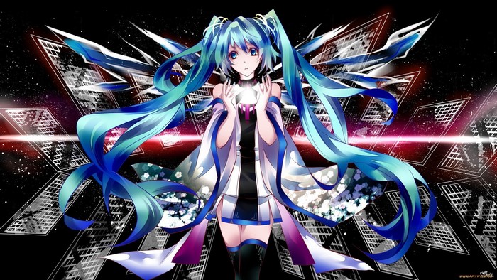 Hatsune Miku with blue twin tails and glowing orb