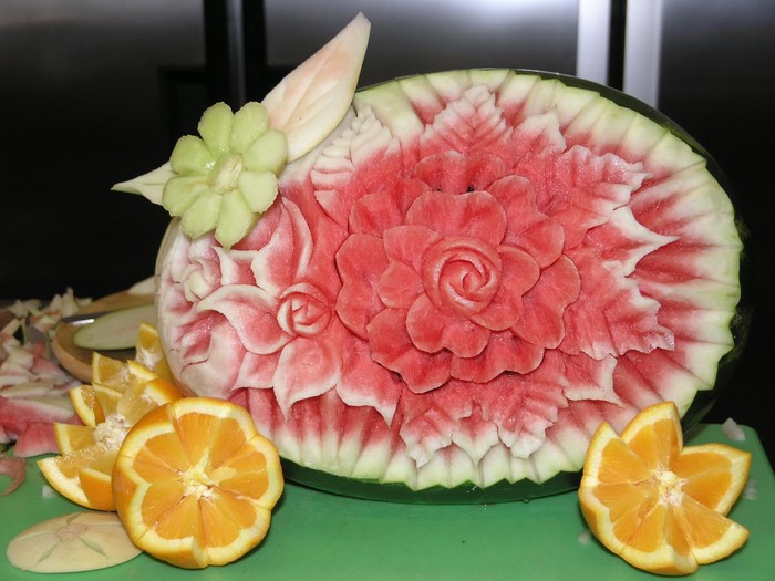 Watermelon and orange fruit still life