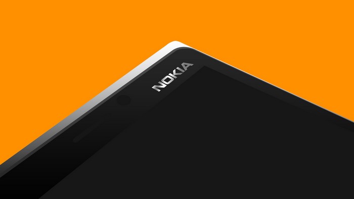 Nokia logo on a black device with orange background