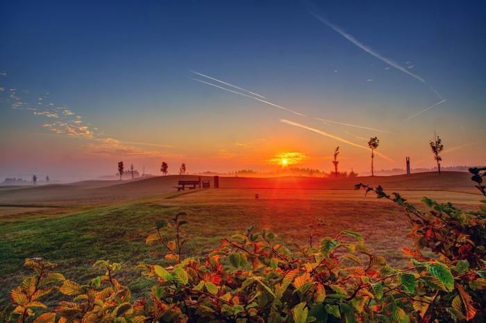 Sunrise over a golf course in Germany