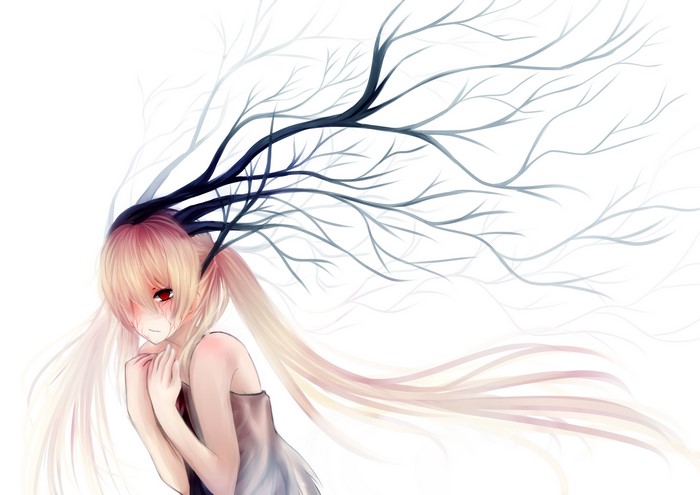 Blonde girl with branches growing from her head