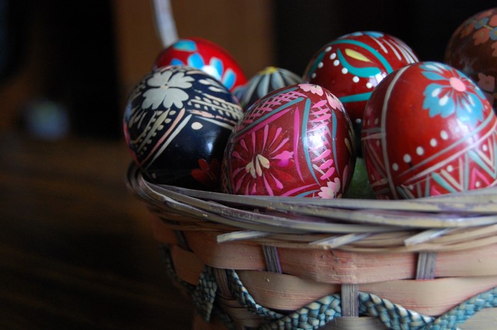Decorated Easter Eggs in a Basket