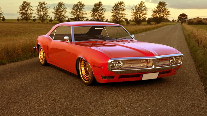Red 1968 Pontiac Firebird on a Country Road