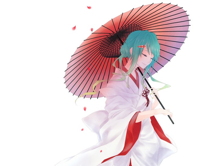 Girl in Kimono Holding Umbrella